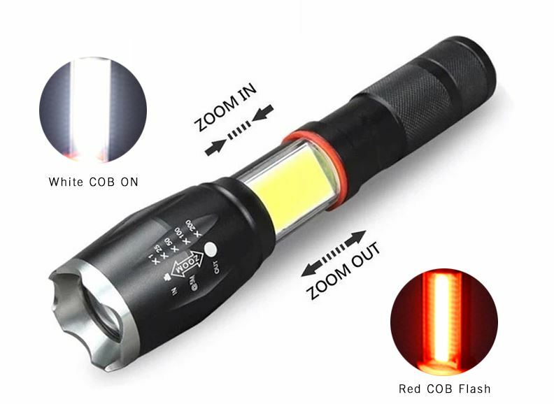 Rechargeable Flashlight Zoomable LED COB Magnetic 5 Light Modes w/Emergency Red