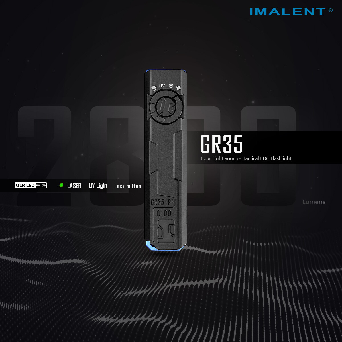 IMALENT GR35 EDC Tactical Flashlight 2800 Lumen Flat Shape UV Light Green Beam