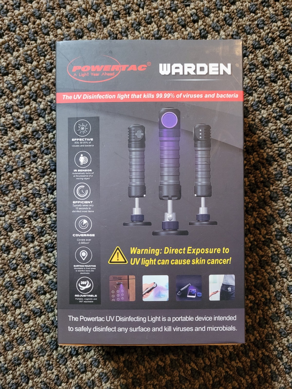 POWERTAC Warden – Portable UV Sanitizing Flashlight (275NM Wavelength) New