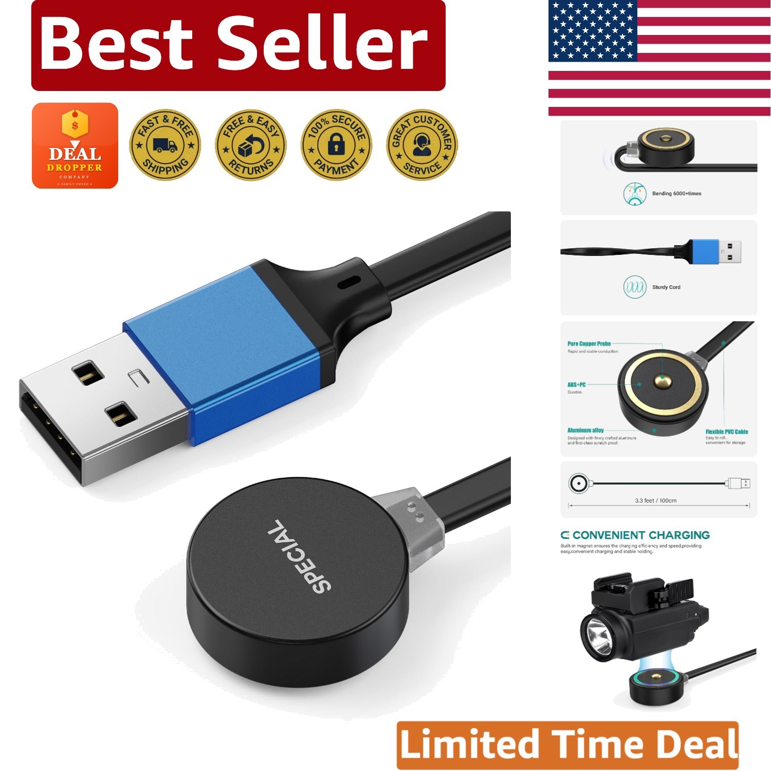 Durable Magnetic USB Cable for Olight Baldr Mini & RL Series – Ultra Lightweight