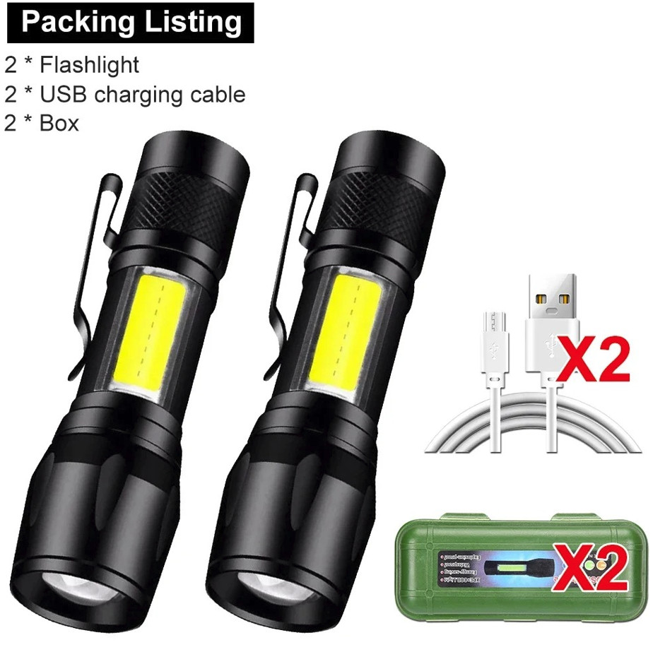 Mini LED Flashlight USB Rechargeable: COB+XPE Zoomable Tactical Torch – NEW