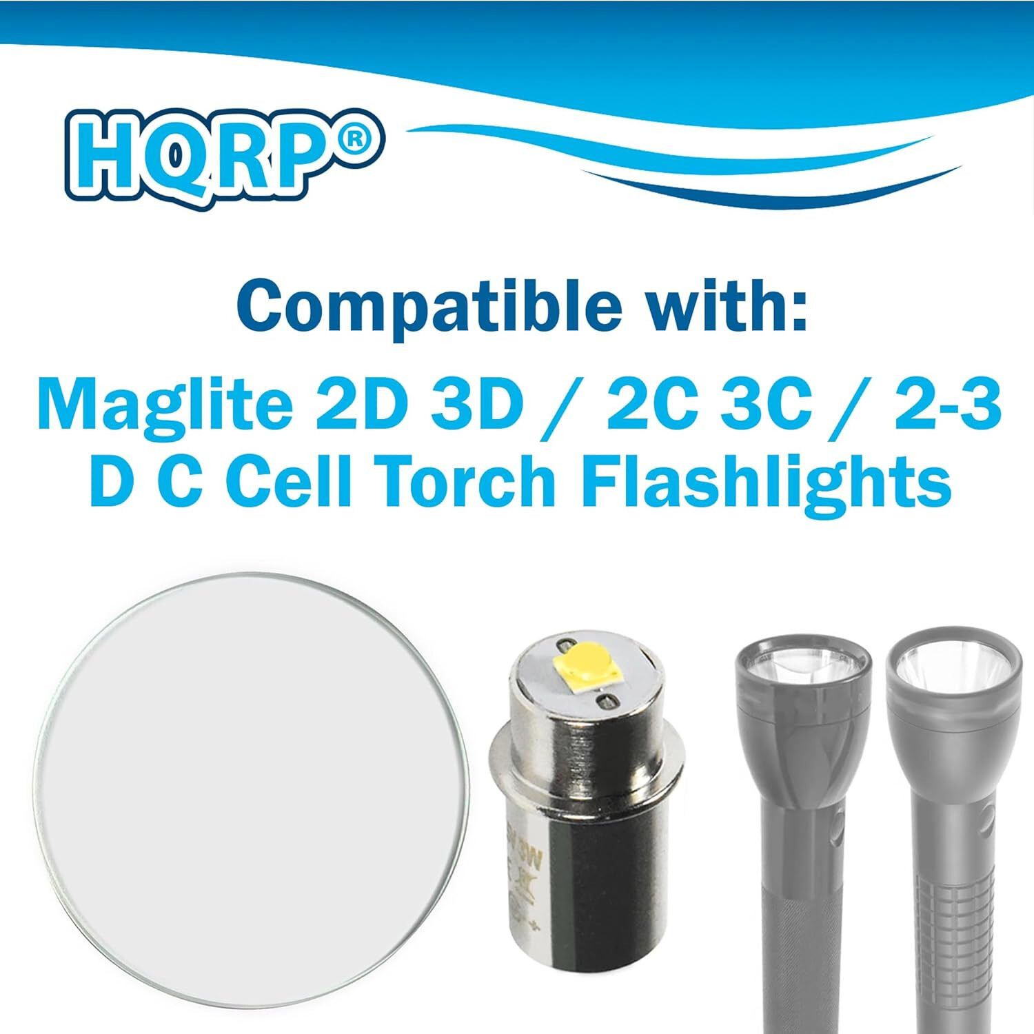 HQRP Kit: Glass Lens and 3W LED Bulb for Maglite 2C 3C or 2D 3D Cell Flashlights