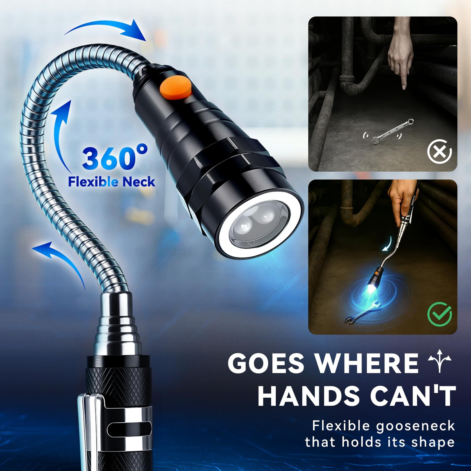 VIBELITE Extendable Magnetic Flashlight with Telescoping Magnet 1Pack, Black