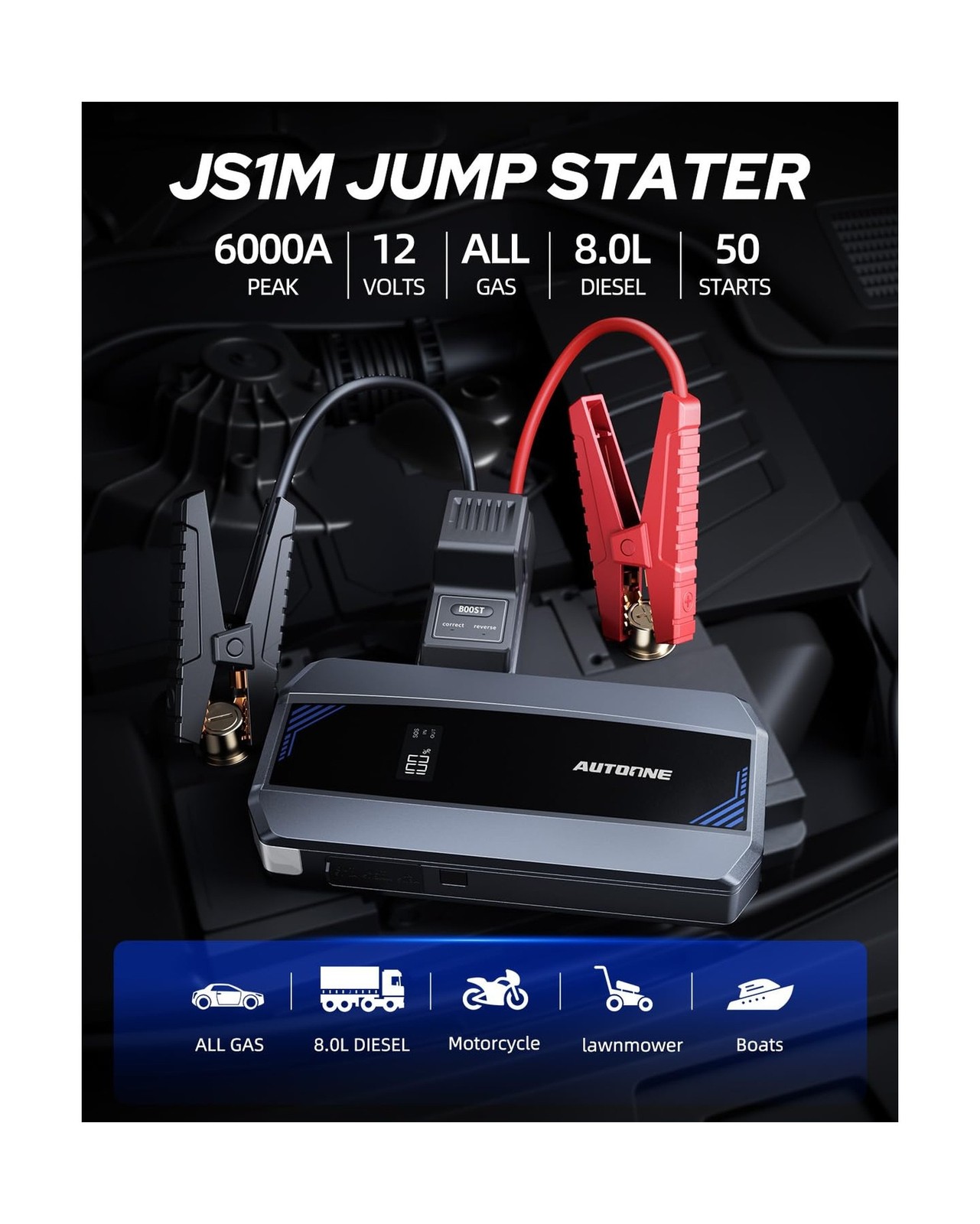 AUTOONE Car Jump Starter 6000A Battery Booster, Portable Battery Pack for All…