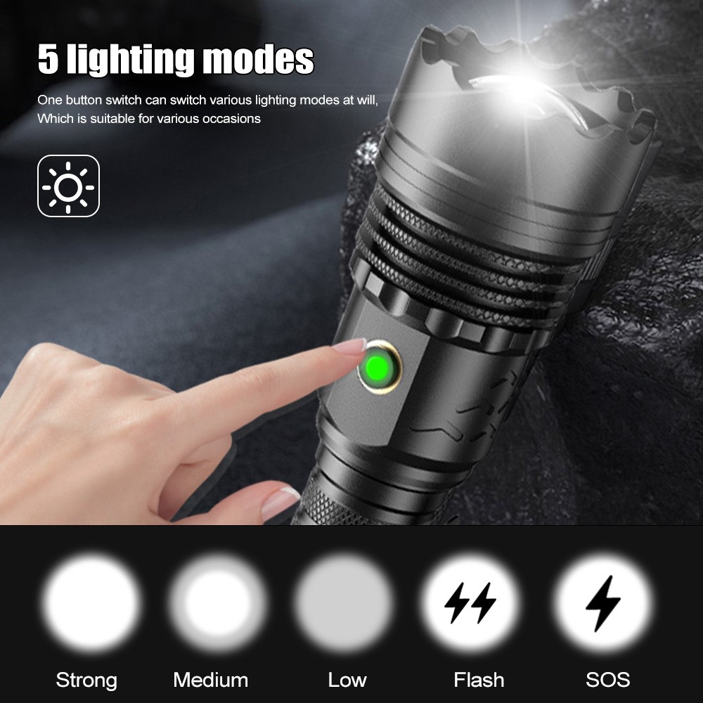 50000 Lumens 4 Core Laser LED Flashlight Type-C Charging Torch Waterproof Light