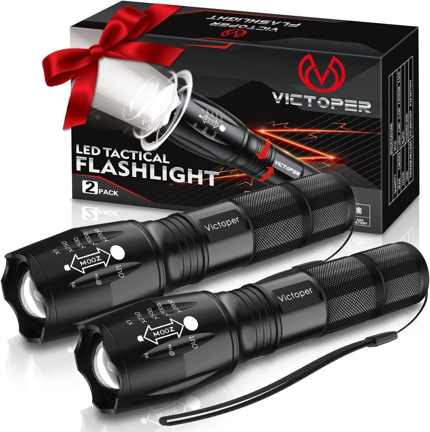 LED Flashlight 2 Pack, Bright Tactical Torch High Lumens 5 Modes, Waterproof
