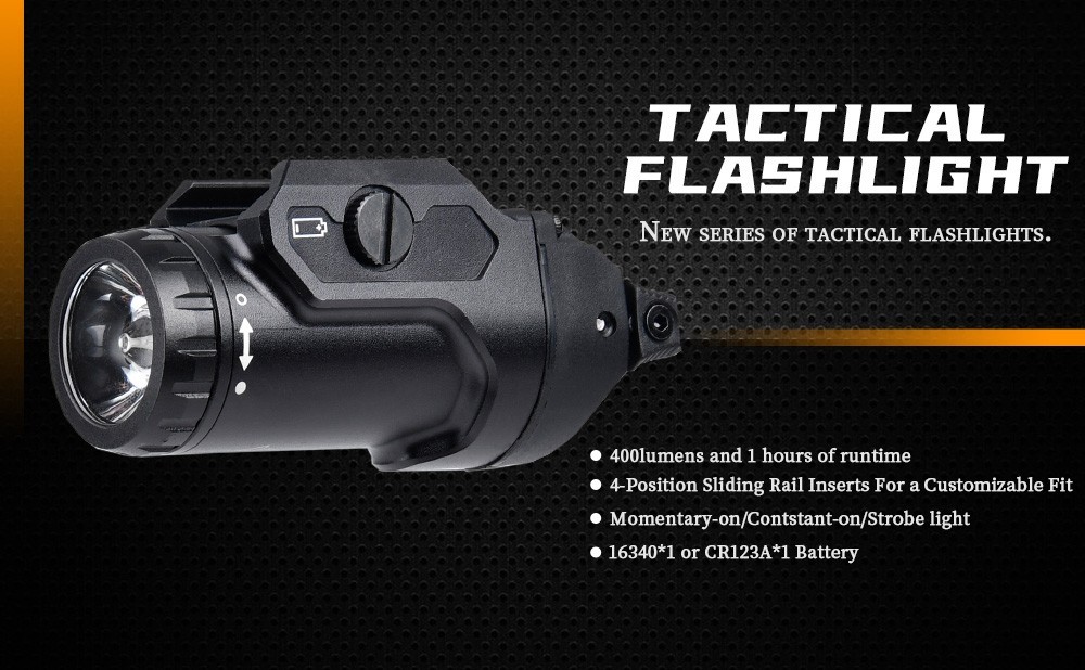Tactical Mounted Light Metal LED Weapon Flashlight 400LM Pistol Light Strobe