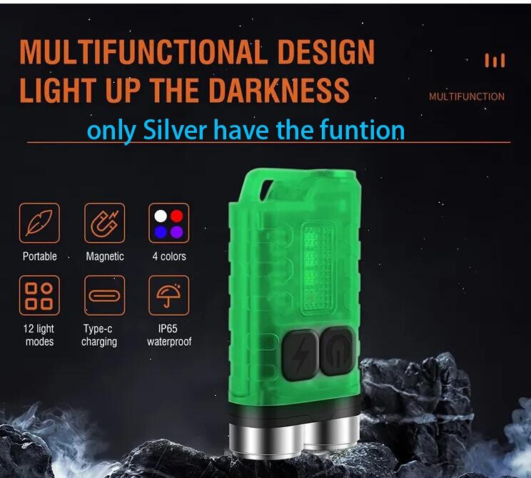 Dual LED Keychain Light Rechargeable EDC Flashlight 900 White UV Red-Transparent