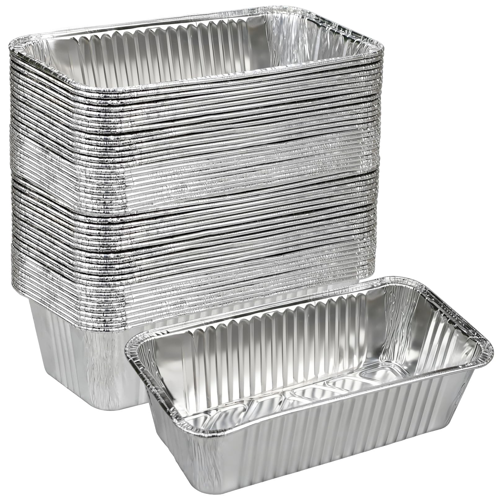Findful 50 Pack Loaf Pans,2 LB Disposable Aluminum 8.5″ X 4.5″ X 2.5″, Silver