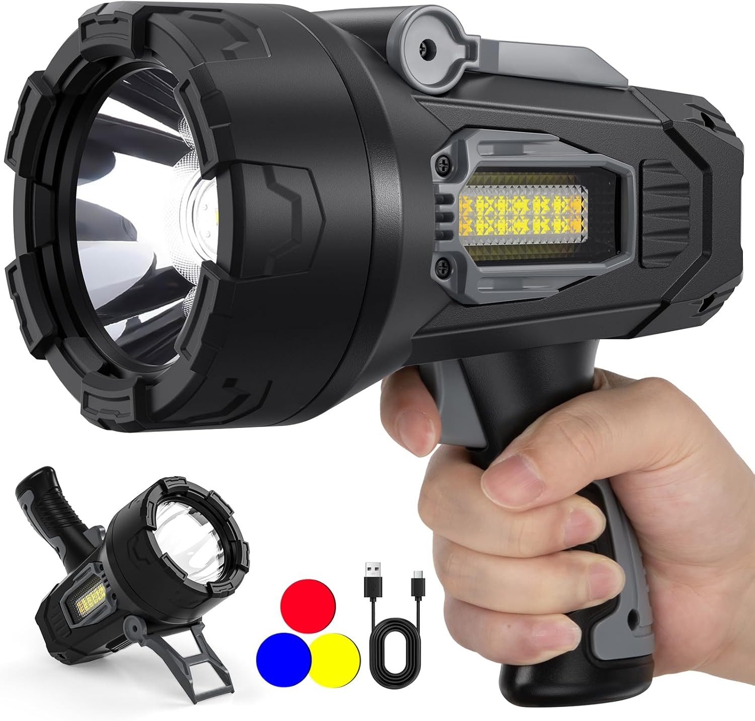 Rechargeable Spotlight, 2000000 Lumens Super Bright Spot Light, LED Handheld Spo