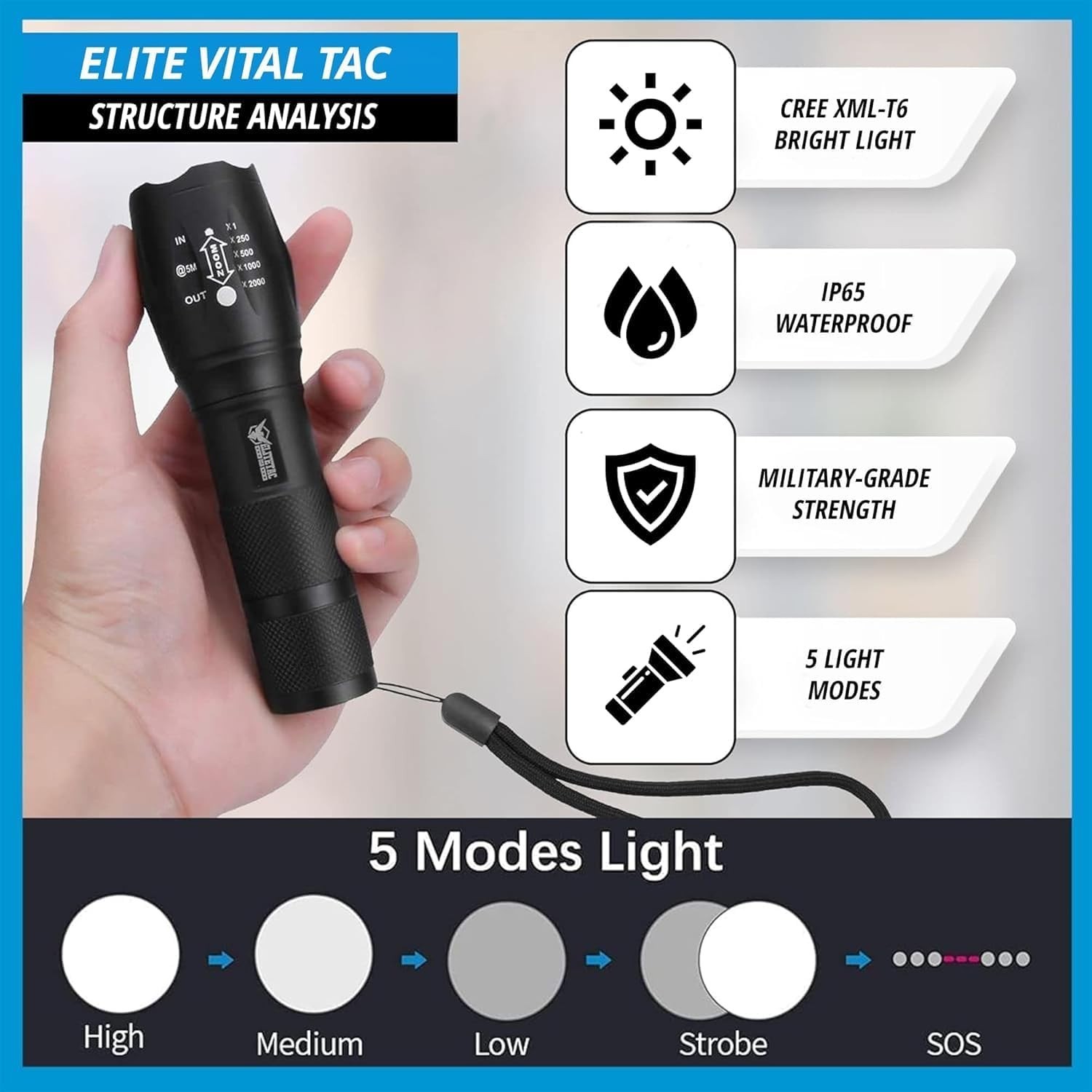 Vital Tac Flashlight, Flashlight 2026 Model Vitaltac Military Tactical Batte…