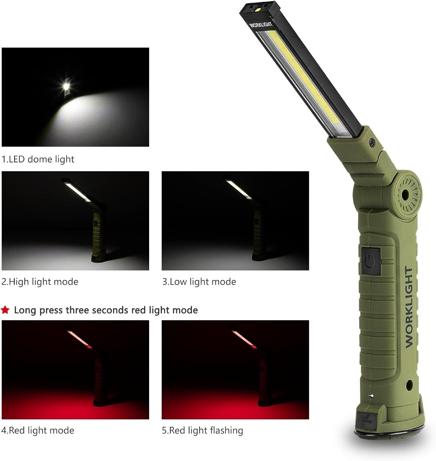 Rechargeable 1000 Lumens LED Work Light Set – 5 Modes & Hands-Free Magnet Base