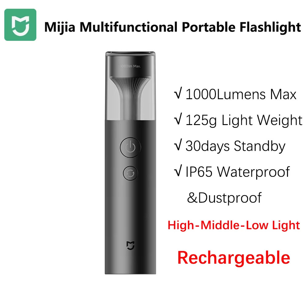Flashlight Multi Functional 4In1 Rechargeable 3100Mah 1000 Lumen IP65 Waterproof
