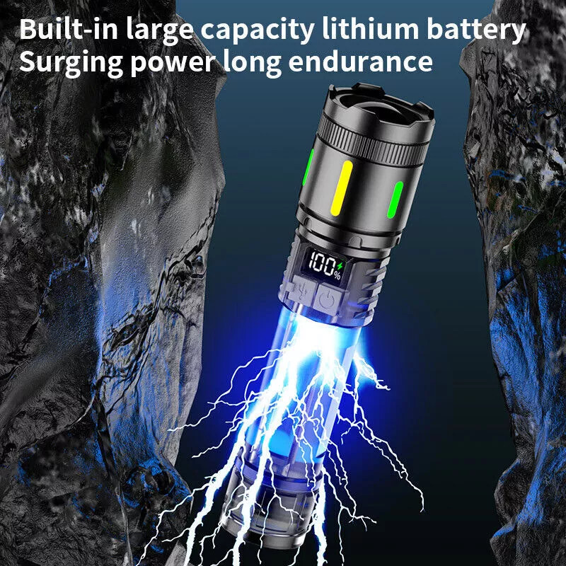 Super Bright 1-4X 1000000 Lumen LED Tactical Flashlight Rechargeable Work Light