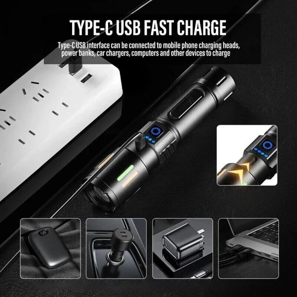 350000000 Lumen Super Bright LED Tactical Flashlight Rechargeable Work Light+-##
