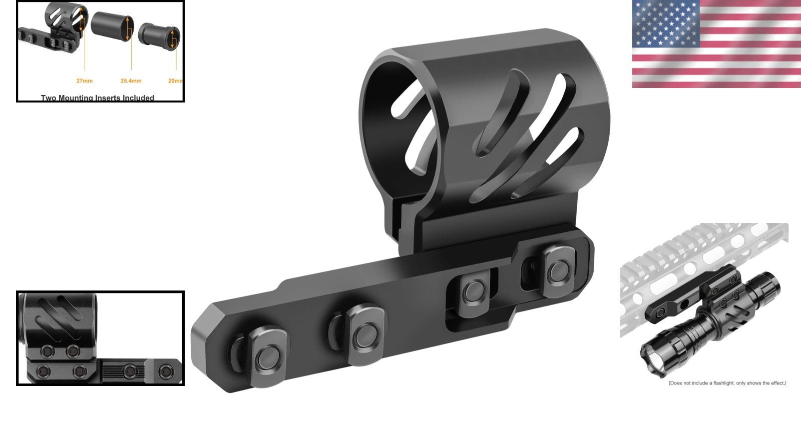 Lightweight M Lock Flashlight Ring Mount with 2 Mounting Inserts – 20mm-27mm