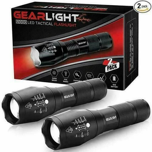 Gearlight S1000 LED Tactical Flashlight [2-PACK] – High Lumen, Zoomable, 5 Modes
