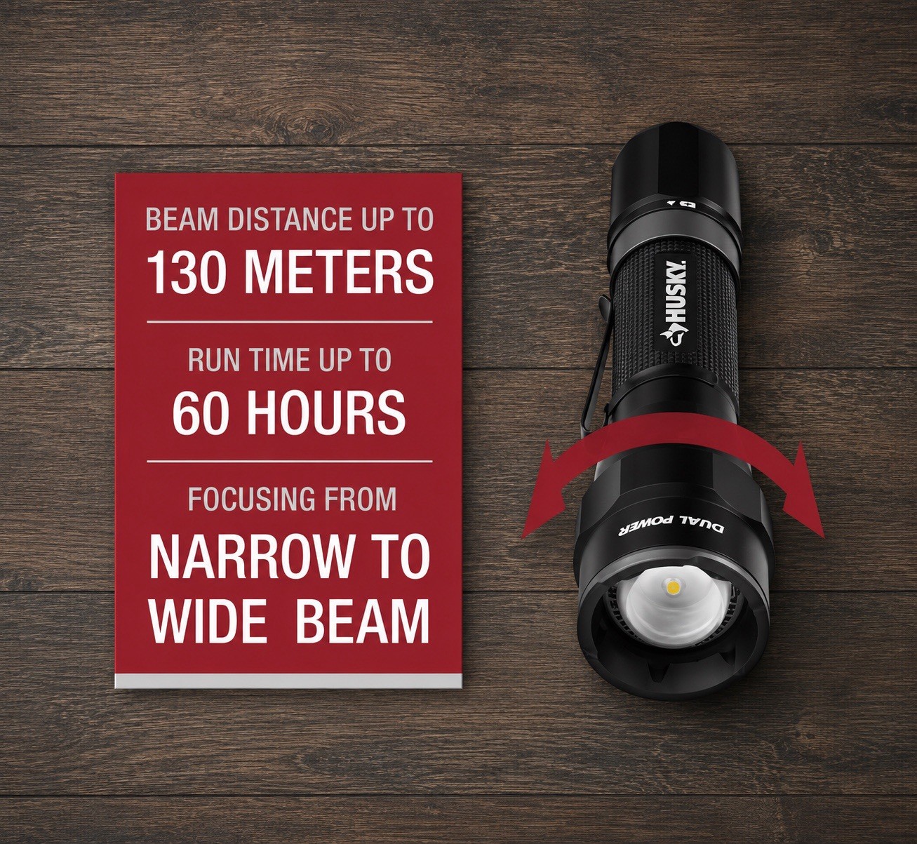 Husky 1200 Lumens Dual Power LED Rechargeable Focusing Flashlight (PVL-FLT-0020)