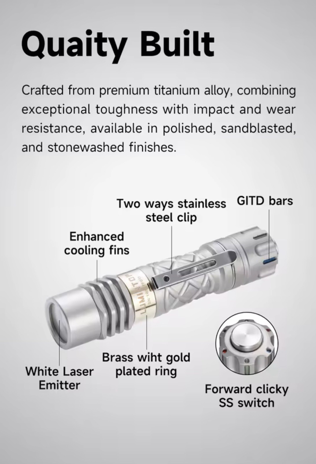 Lumintop Antman in Stonewashed Titanium LEP Flashlight Torch