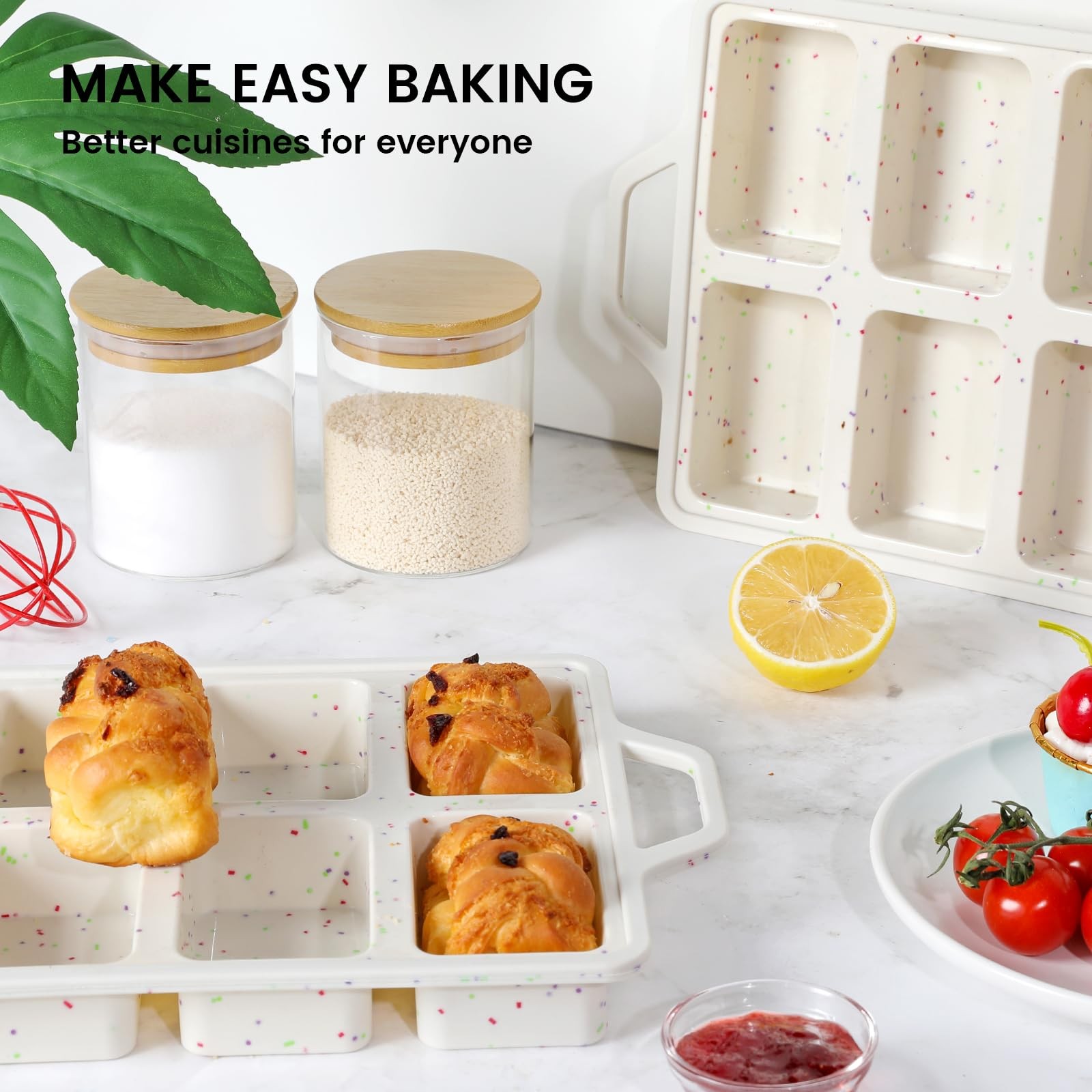 Vinino Silicone Mini Loaf Pans with Metal Reinforced Frame-1 Loaf, Cream