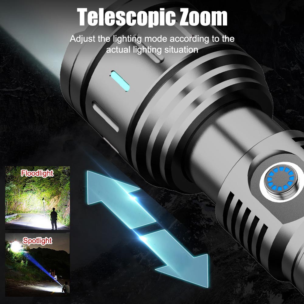 30W Strong White Laser LEP Flashlight Torch Zoomable USB Charging With Luminous