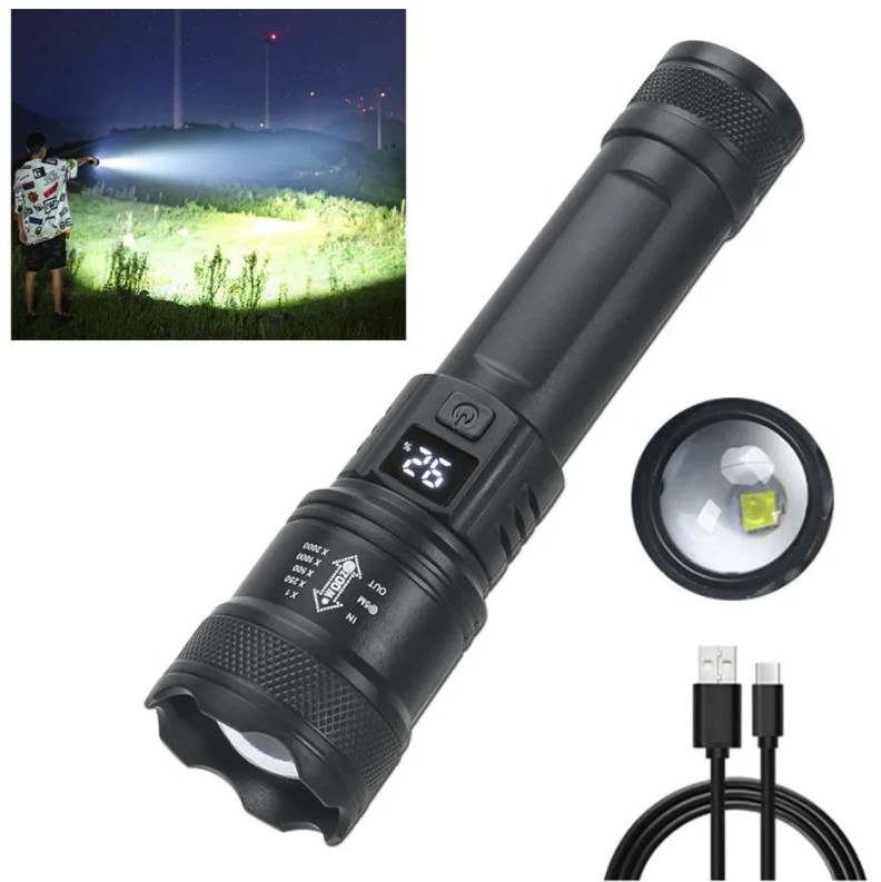 1pc Mini LED Flashlight: XHP70 Rechargeable Torch w/ Built-in Battery – NEW