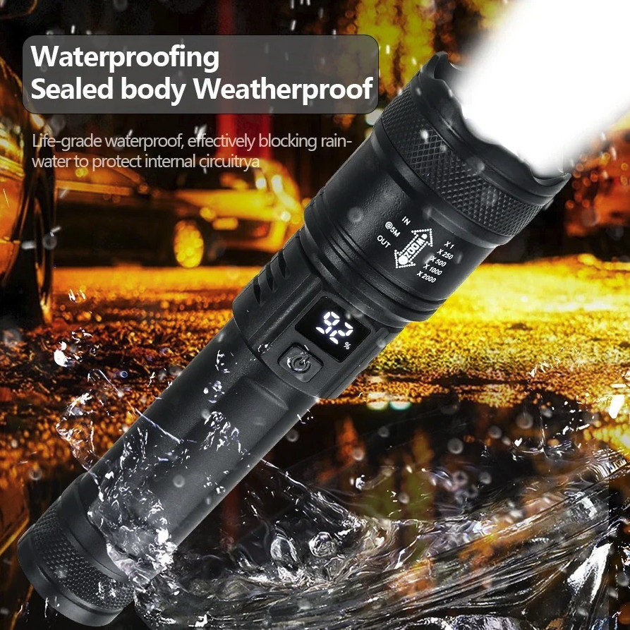 1pc Mini LED Flashlight: XHP70 Rechargeable Torch w/ Built-in Battery – NEW