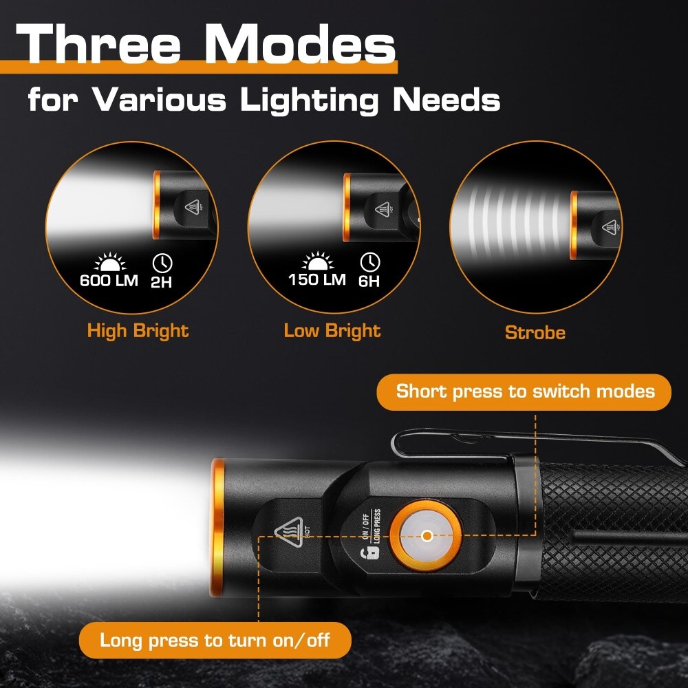 EverBrite Rechargeable Tactical Flashlight 600 Lumens Pocket Pen Light w/3 Modes