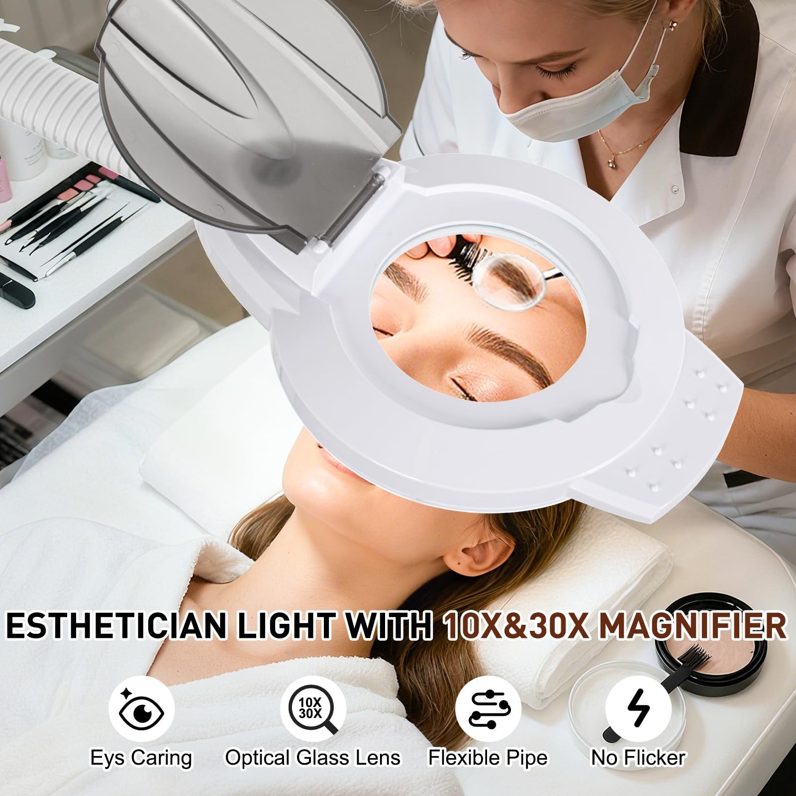 2500 Lumens 10X 30X Magnifier Esthetician Light, Flexible Gooseneck | Steples…