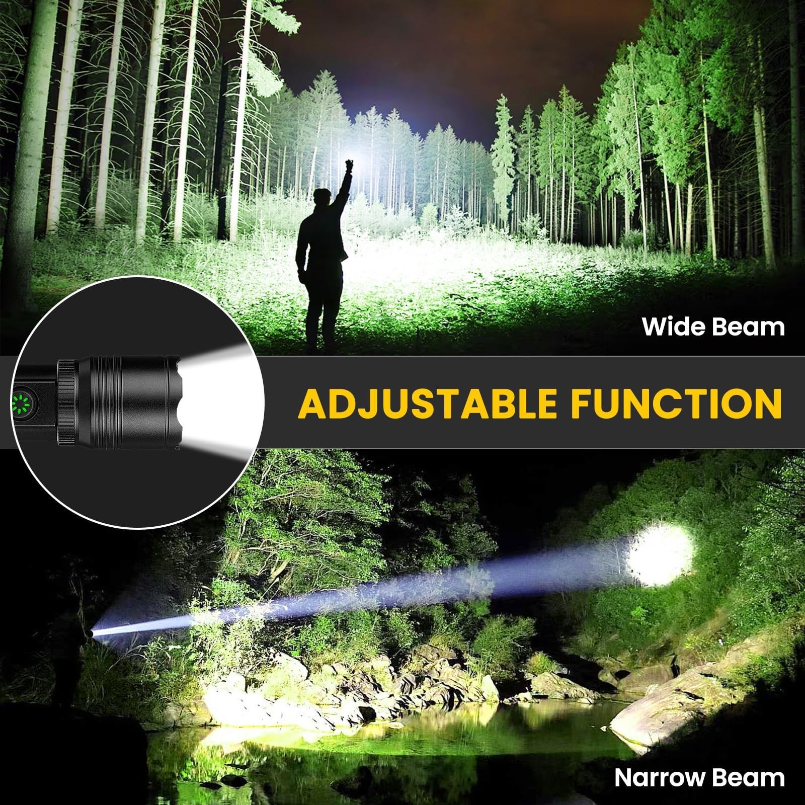 Rechargeable LED Flashlight 99000 LM, USB, Waterproof, 2 Pack