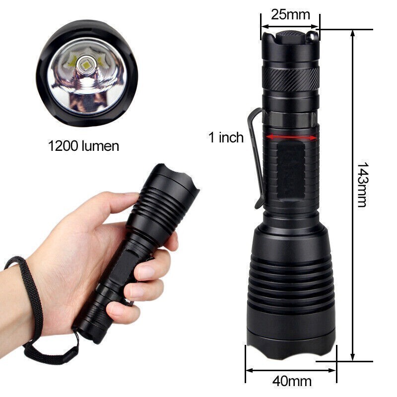 10000LM Hunting Flashlight Predator w/ Scope Mount 20mm Rail for Outdoor camping