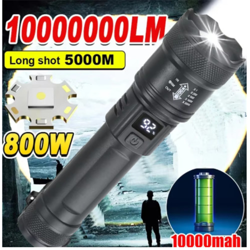 Rechargeable LED Flashlight High Power – Long Range Torch 5000M – 10000mAh