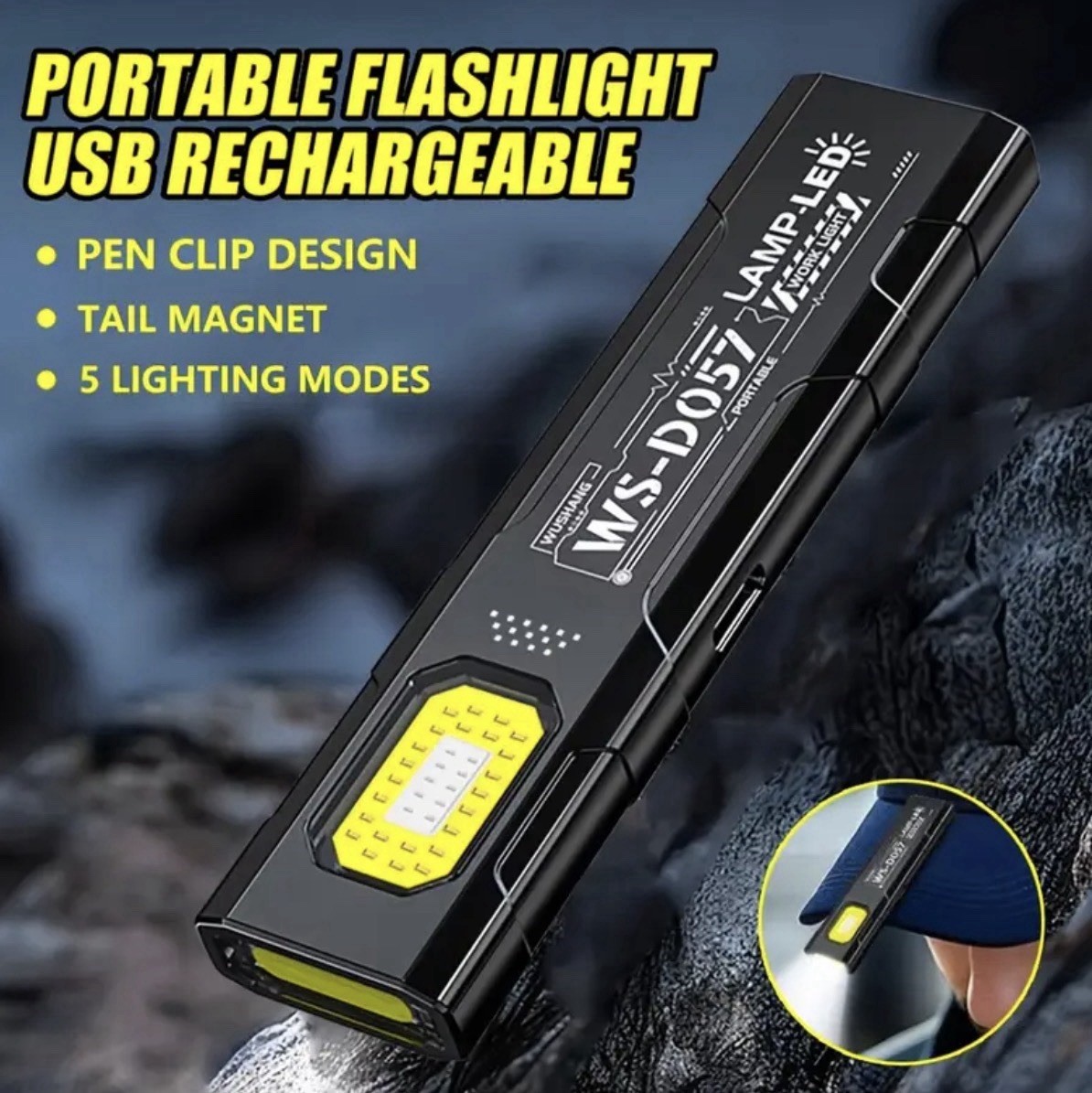NEW Mini LED Rechargeable Flashlight Magnetic 5 Light Modes Emergency Light