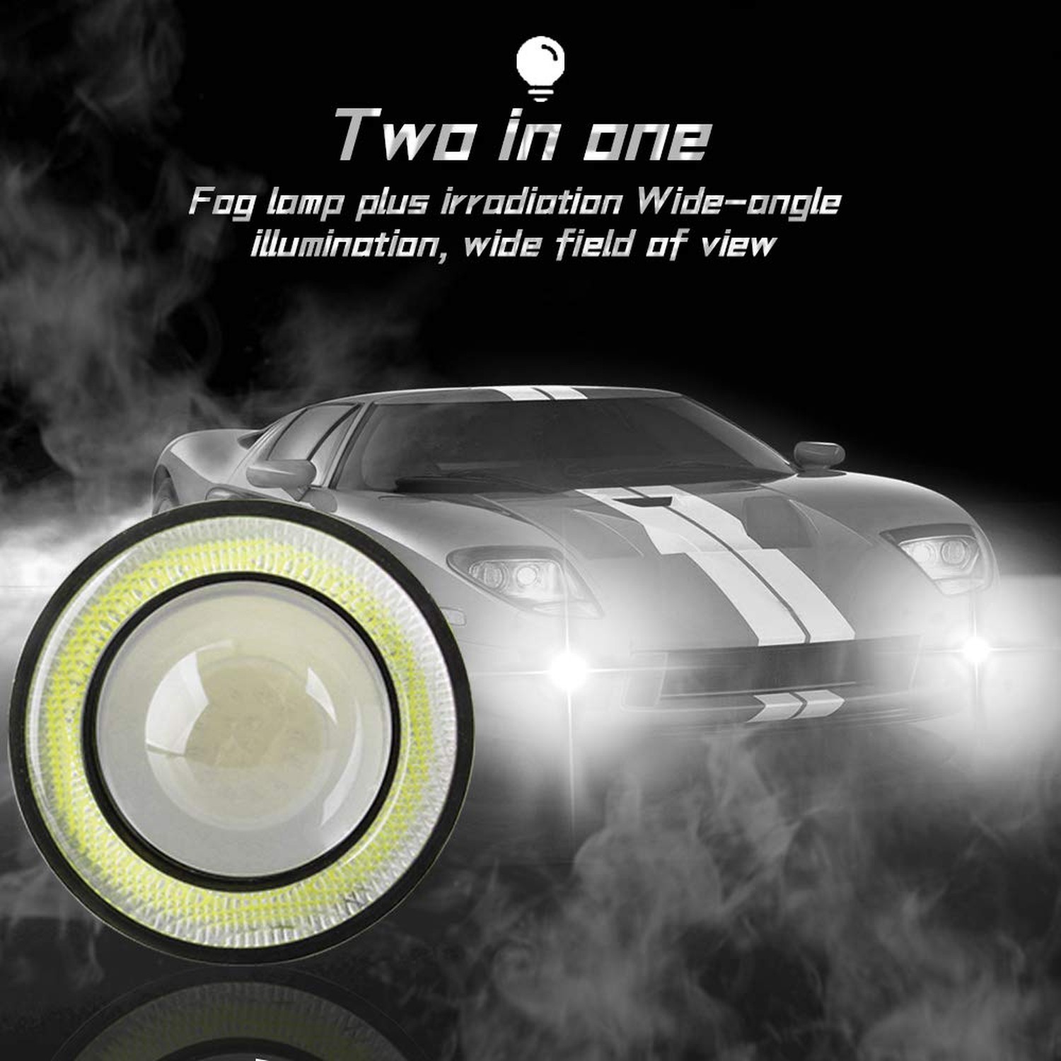 2PCS Super Bright 3″ Projector Universal LED Fog Light 12V 10W White COB Halo…