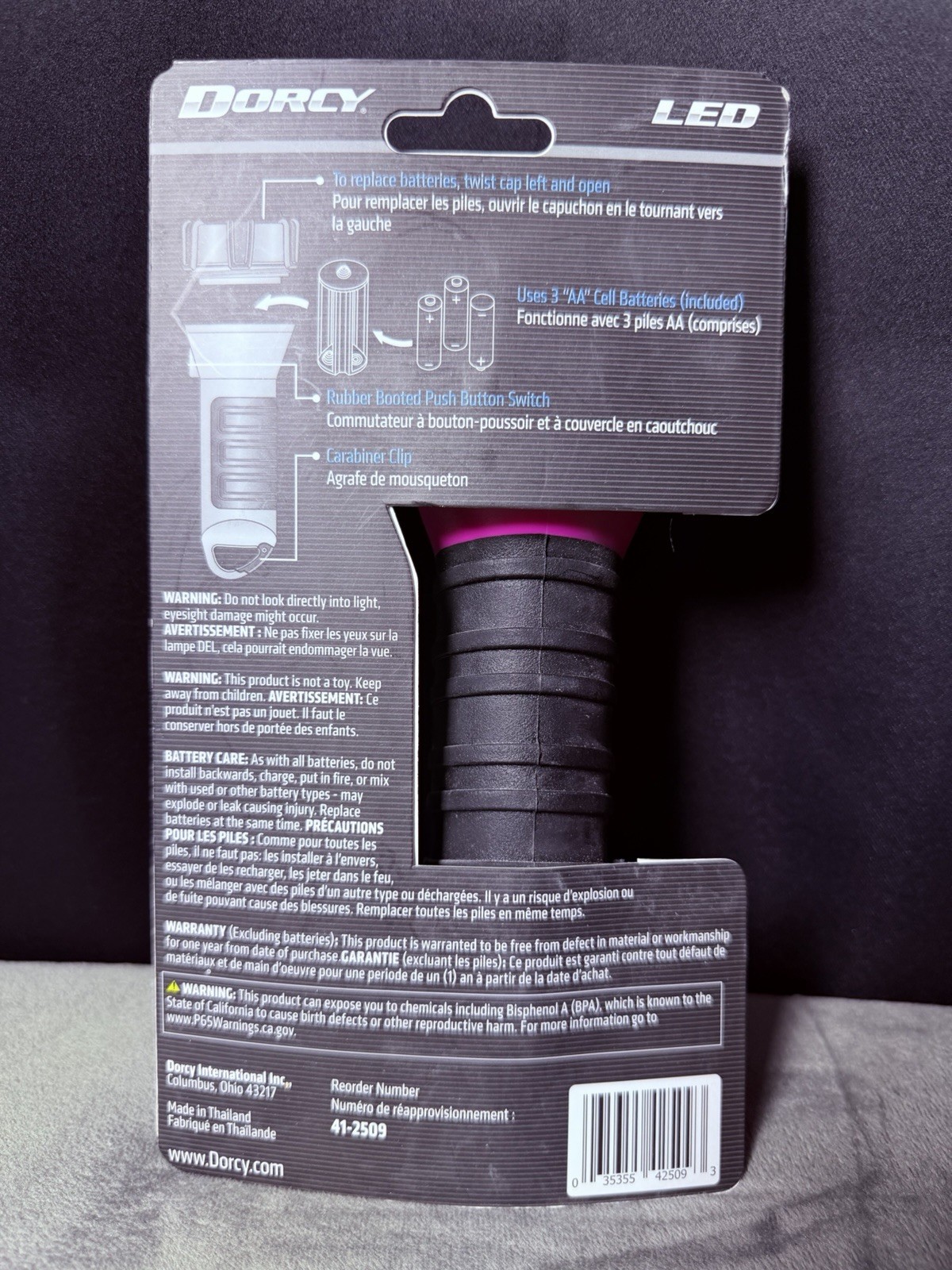 Dorcy Active Series LED Flashlight 55 Lumens Pink/Black IPX4 Clip 41-2509
