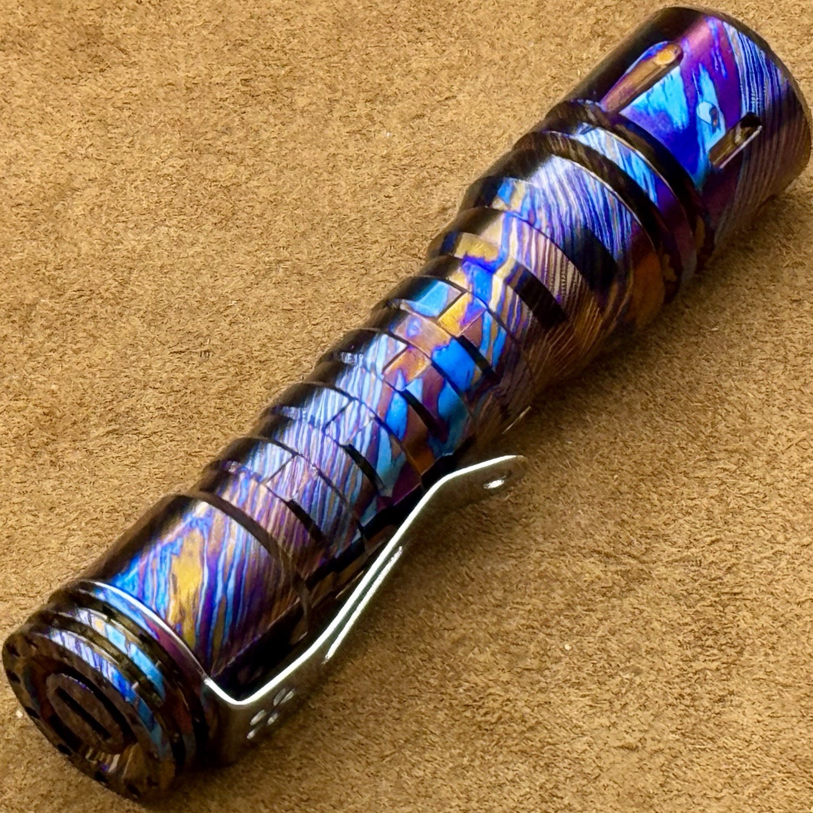 Timascus ReyLight LANapple Flashlight Torch 4000k 14500 Li-ion Titanium Damascus