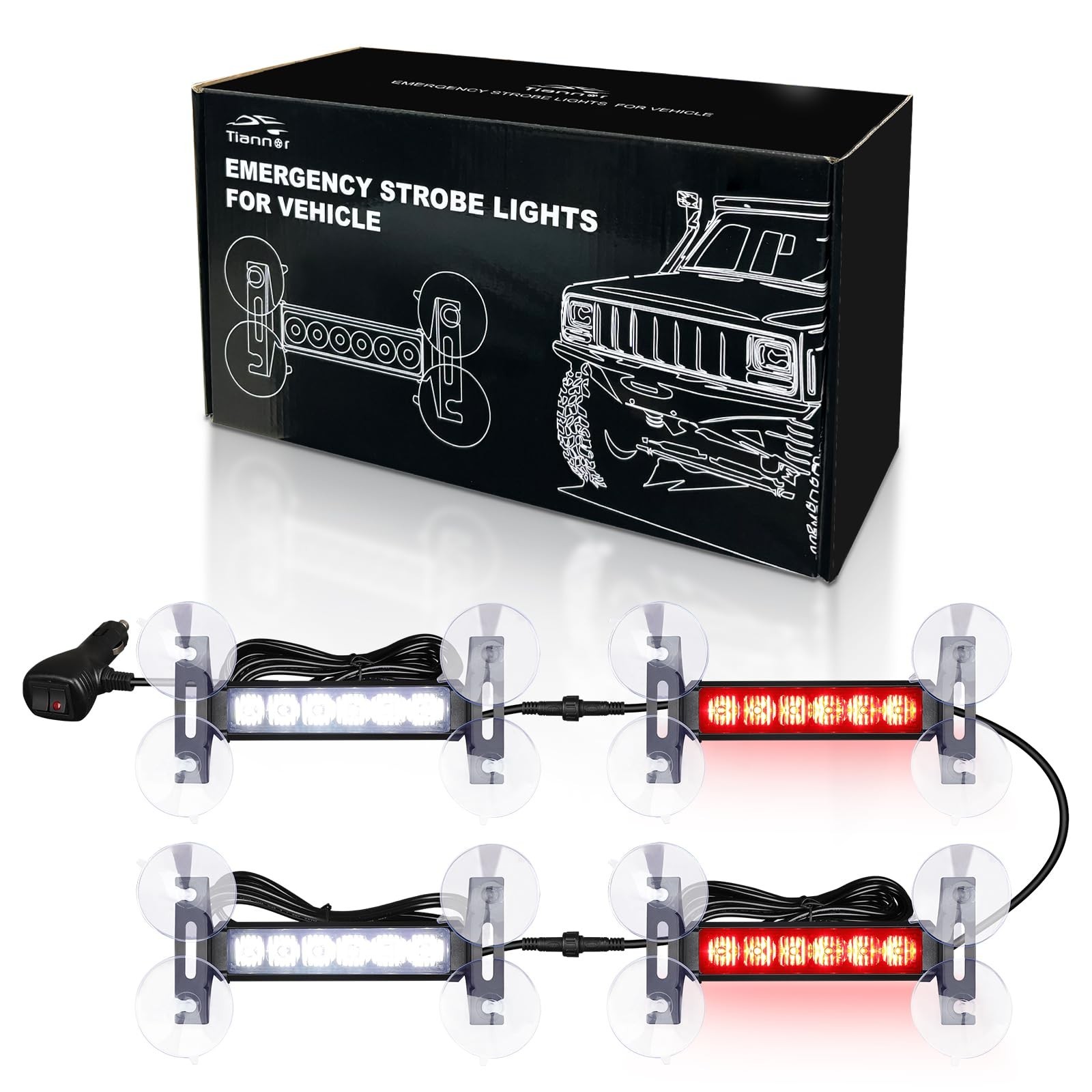 4X 6.1 inch Emergency Strobe Lights Red/White 24 LED Waterproof Hazard Warnin…