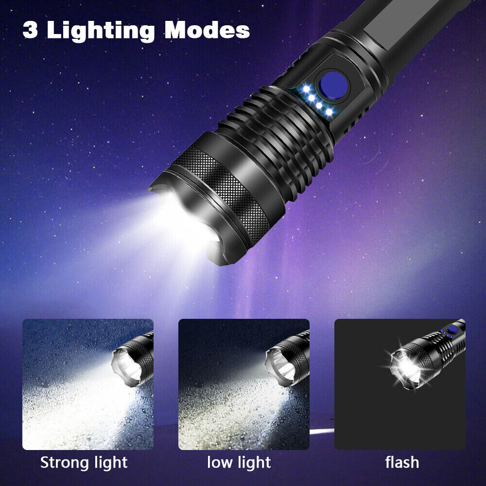 1200000LM LED Flashlight Tactical Light Super Bright Torch USB Rechargeable Lamp