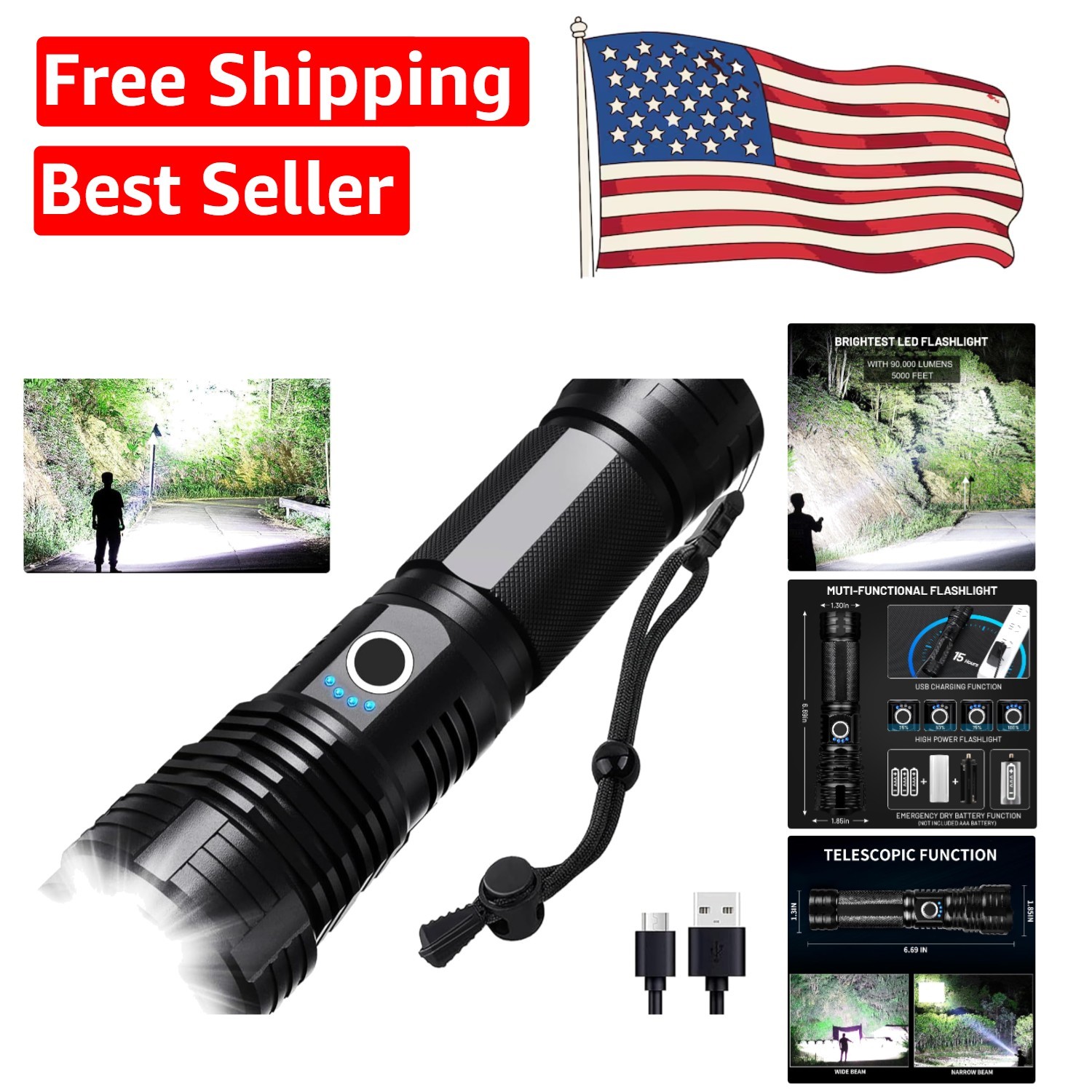 Lylting Rechargeable LED Flashlights High Lumens, 90000 Lumens Super Bright Z…