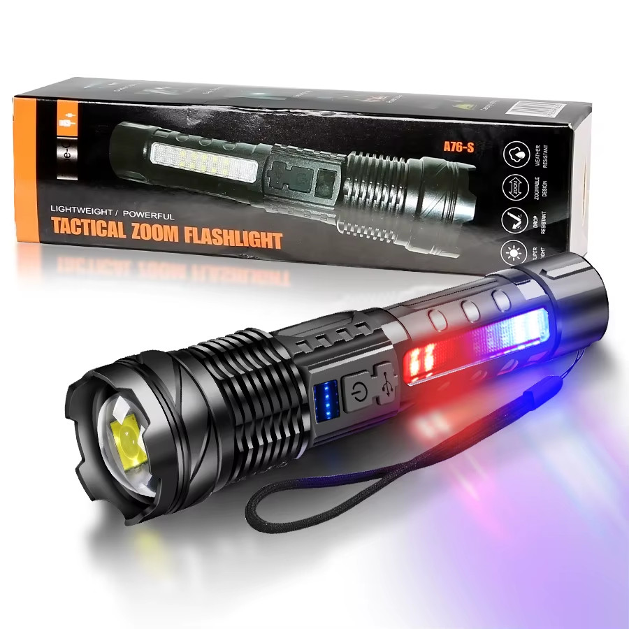 Powerful XHP50 LED Flashlight Waterproof 18650 Torch with Side Light 7 Modes