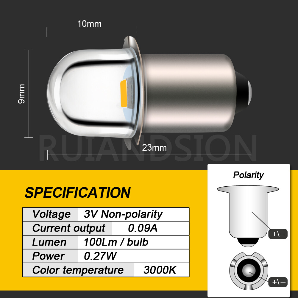 PR2 P13.5S LED Torch Flashlight Interior Lamp Bulb DC 3V 4.5V 6V 18V 6000K/3000K