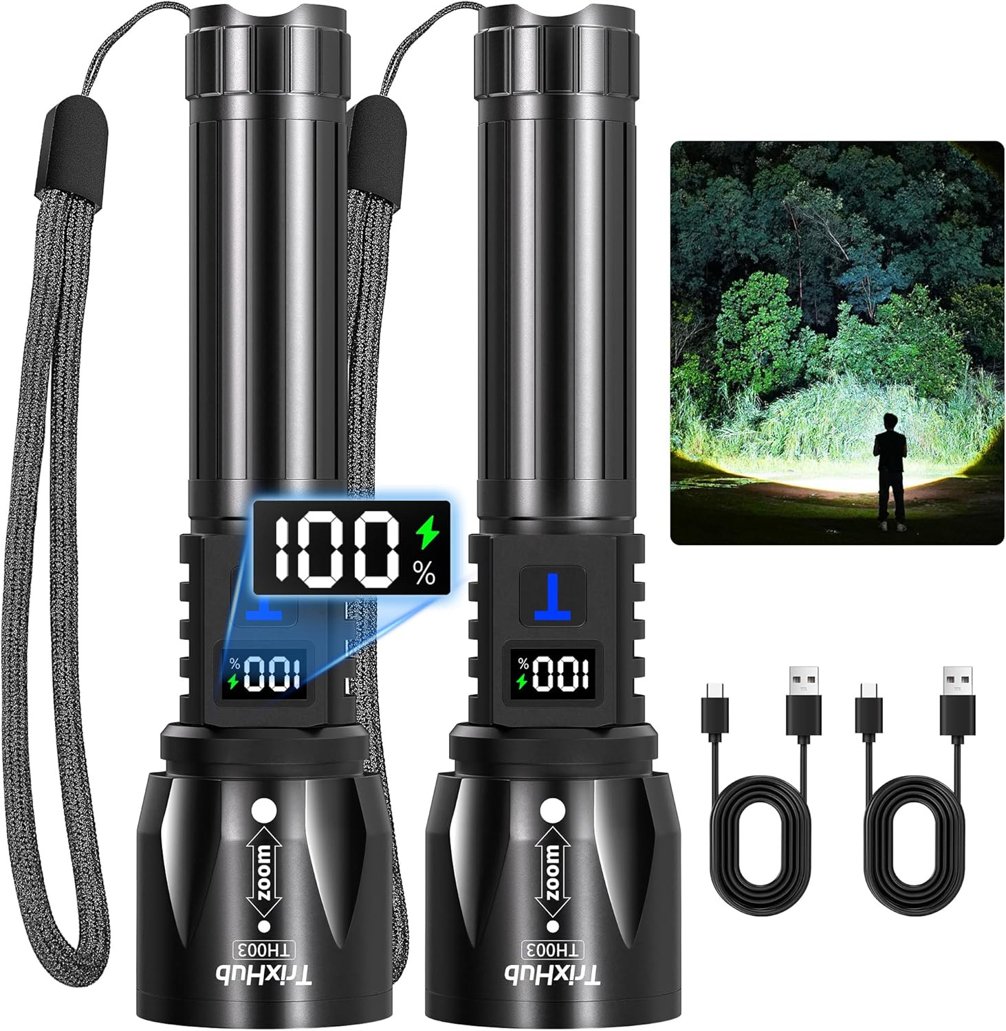 Rechargeable Flashlights 99000High Lumens 2Pack, 5Mode Flash Light with LCD Digi