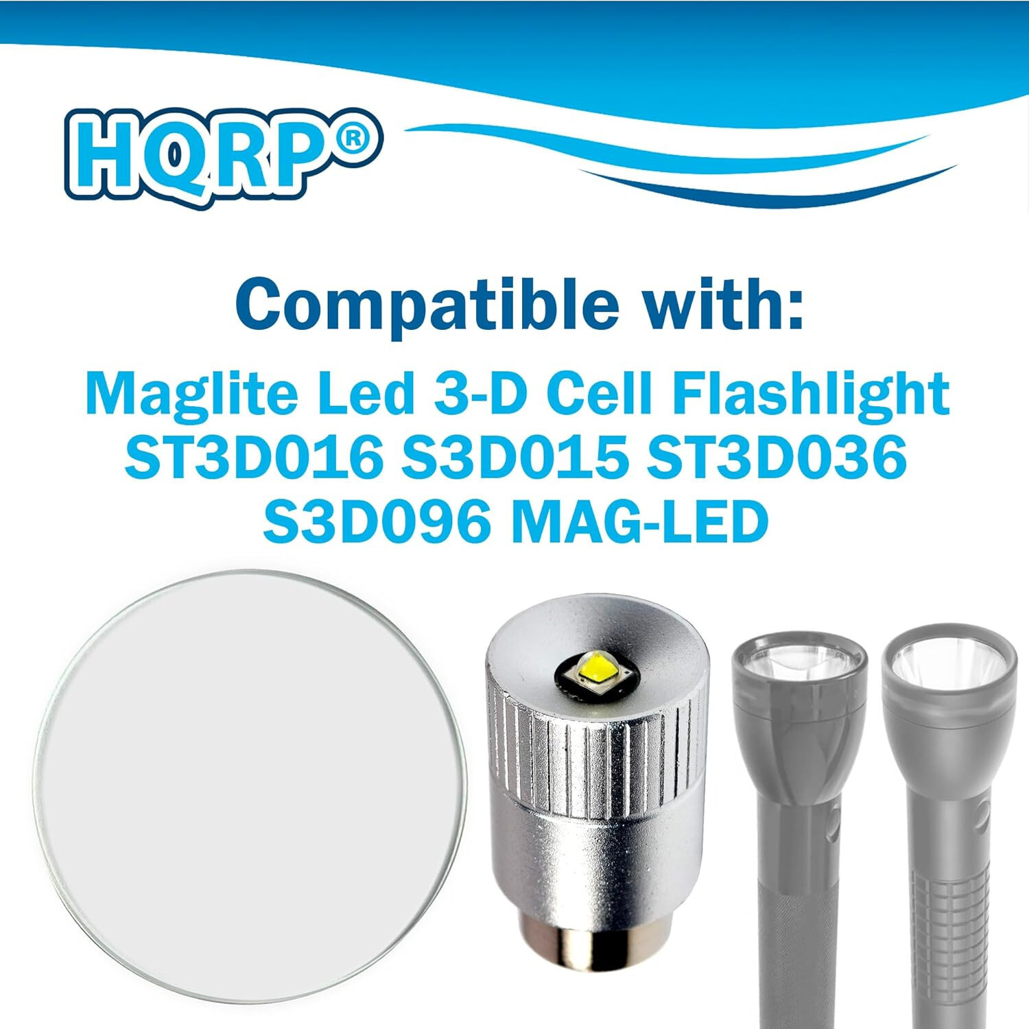 HQRP Kit: Glass Lens and 300Lm 3W LED Bulb for Maglite Led 3-D Cell Flashlights