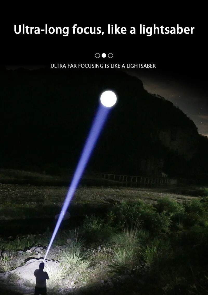 1000000LM LED Flashlight USB Digital Display IPX8 Long Lasting Camping Emergency