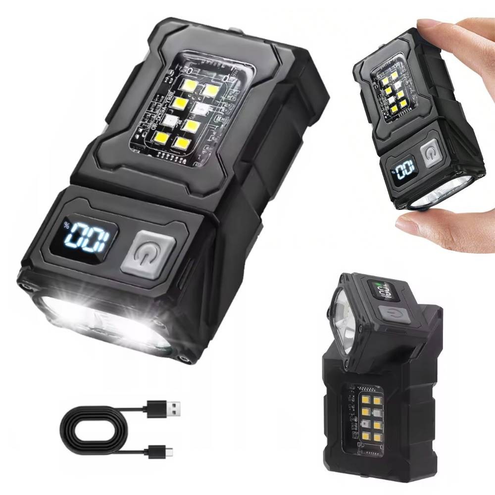 Tactical flashlight, COB LED light with built-in swivel head + USB Type-C magnet