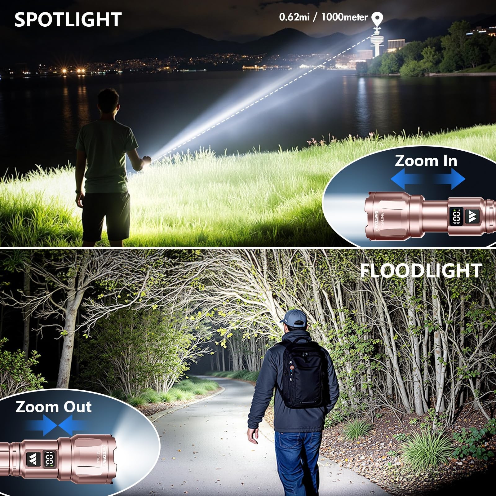 WdtPro LED Rechargeable Flashlight 2 Pack, 3 Modes Super Bright 2 PACK, Pink