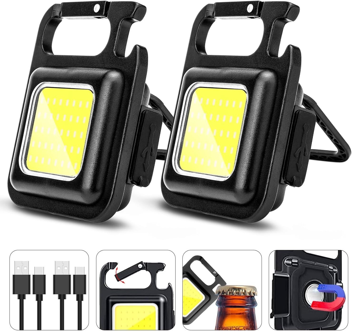 Compact Rechargeable LED Work Light 2-Pack – 800 Lumens with Built-In Magnet