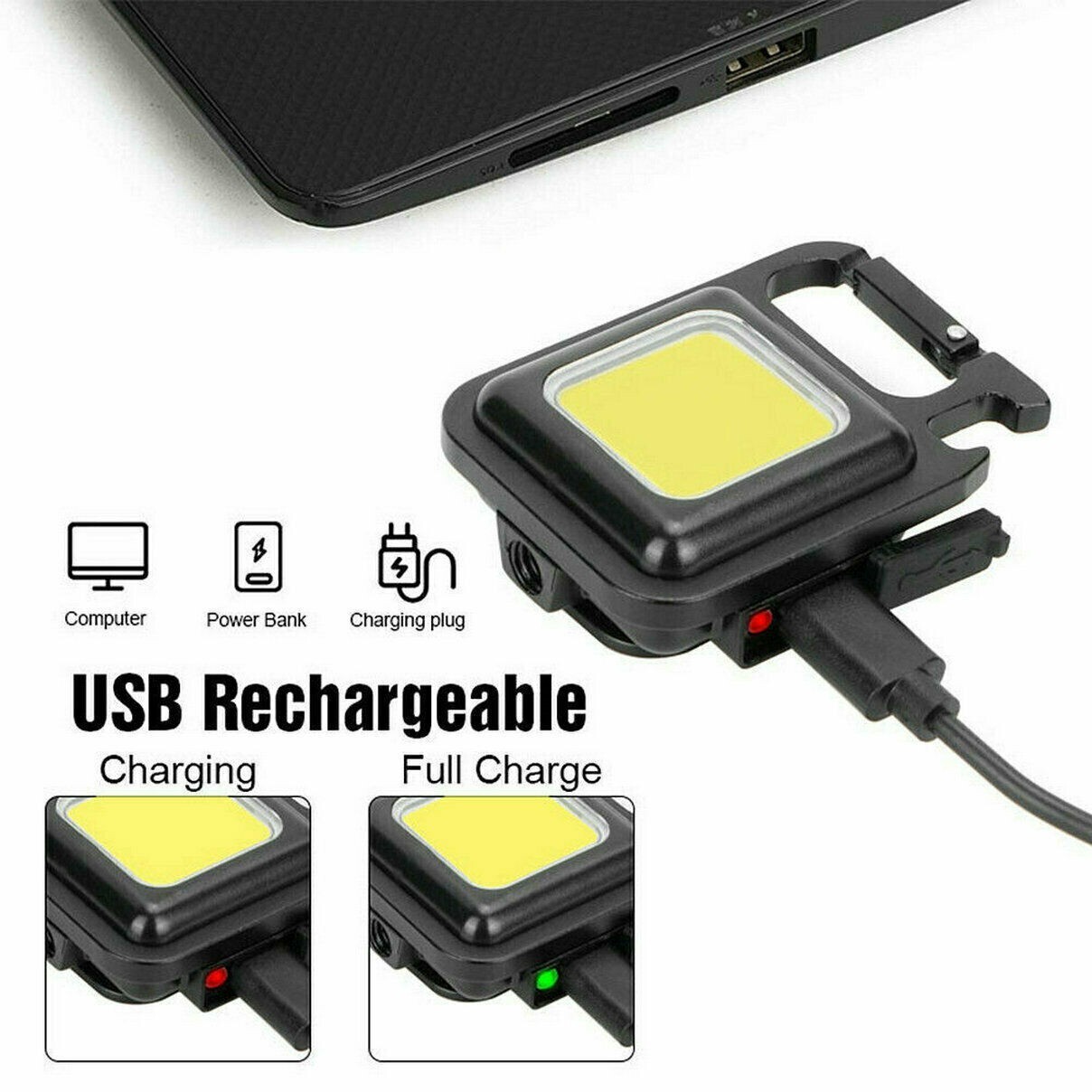 2PACK Mini USB Rechargeable LED Flashlight COB Work Lamp Torch Keychain Light