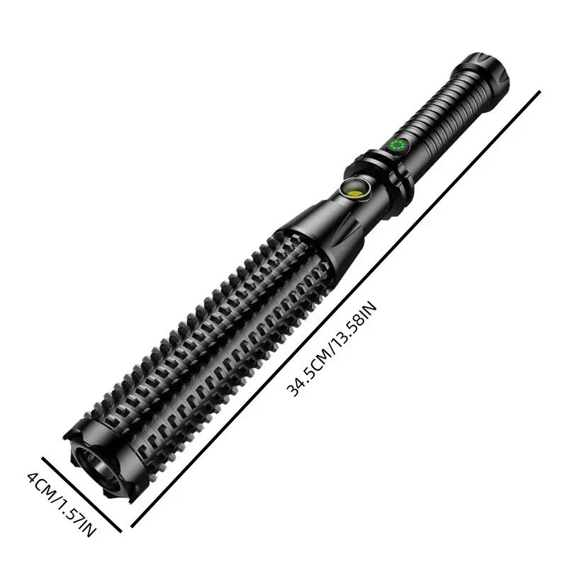 Rechargeable Tactical Flashlight Long Handle Self Defense Torch Window Breaker