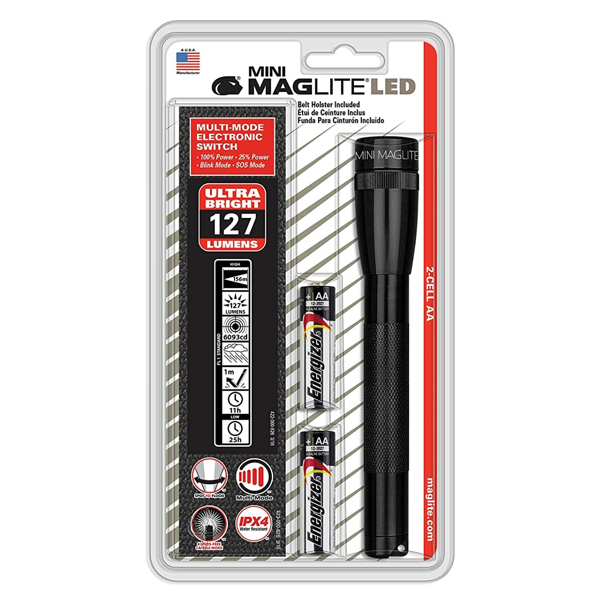 Maglite Mini LED 2-Cell AA Flashlight with Holster, Black From Japan
